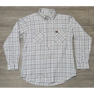 Scotsman Co Flannel Shirt Mens Large White Gray Plaid Made In USA Workwear